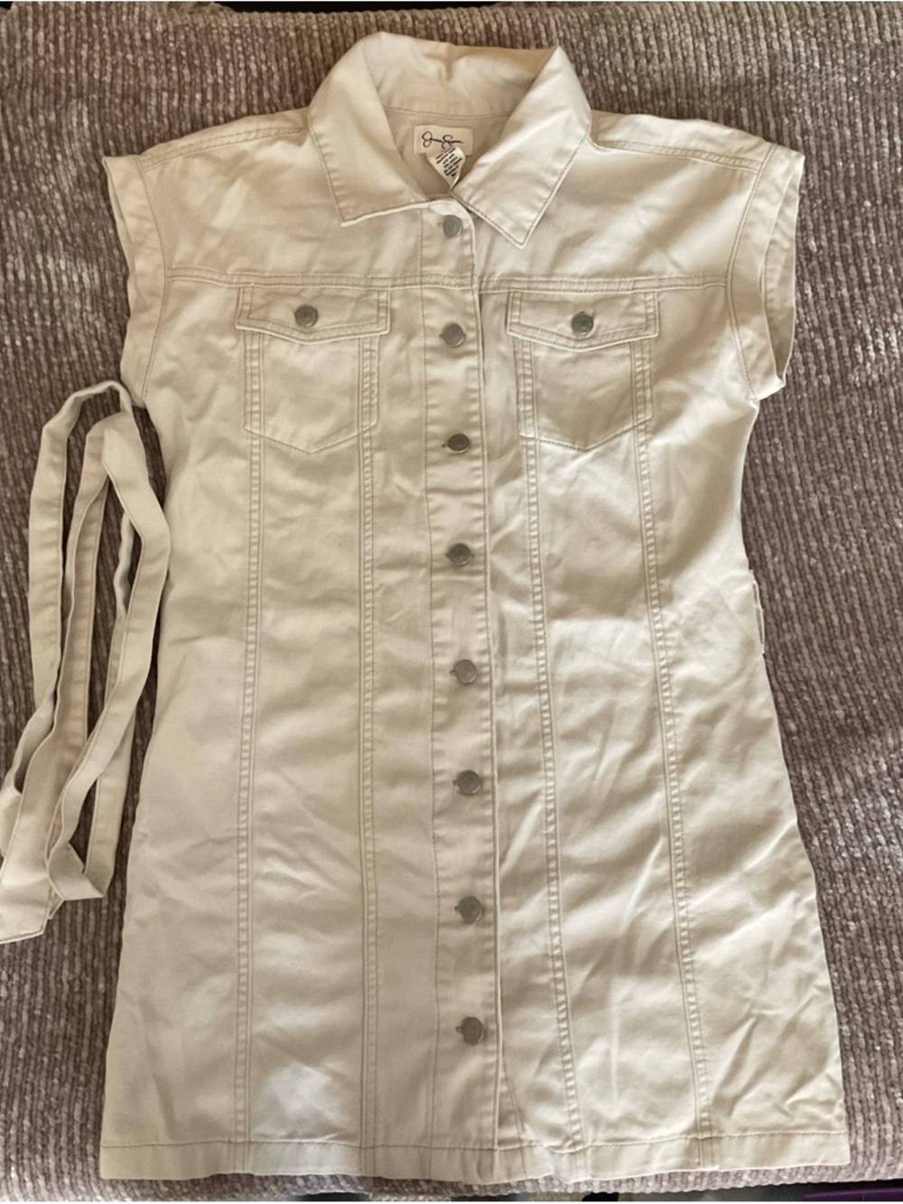 Jessica Simpson Cream Button-Front Sleeveless Midi Dress with Belt